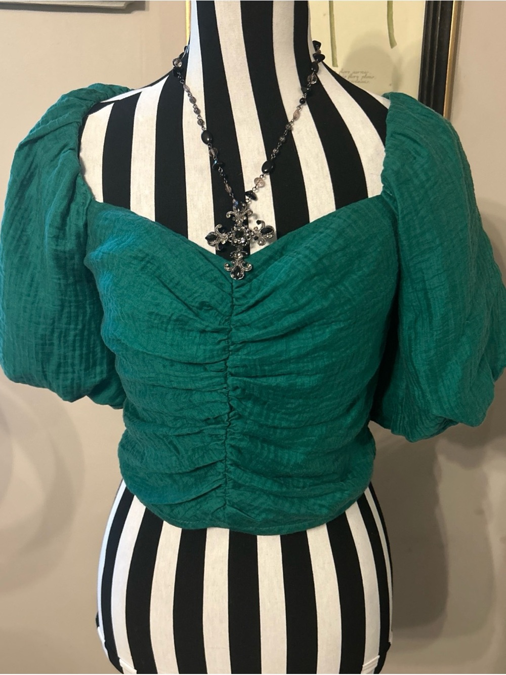 Lucy Paris Green Puff Sleeve Top